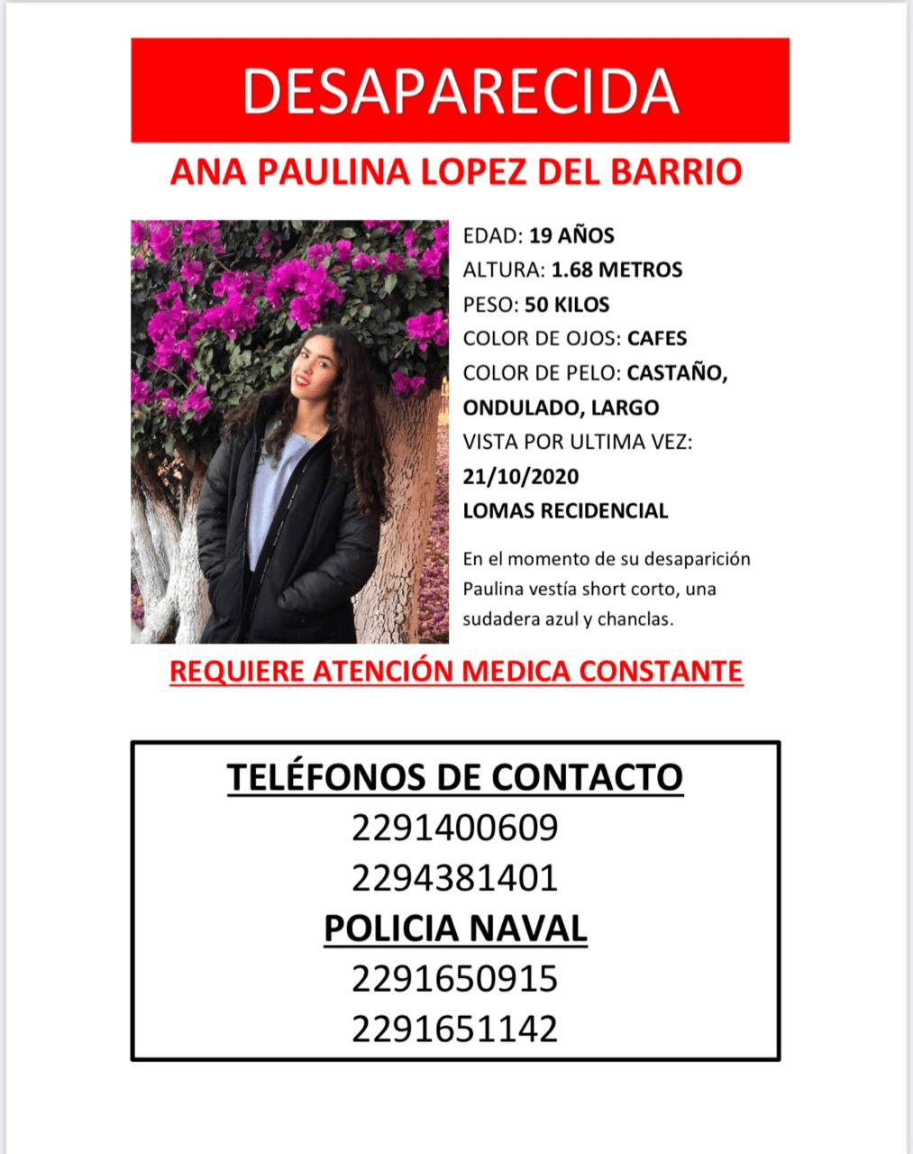 Solicitan ayuda para localizar a Ana Paulina López del Barrio. Noticias en tiempo real