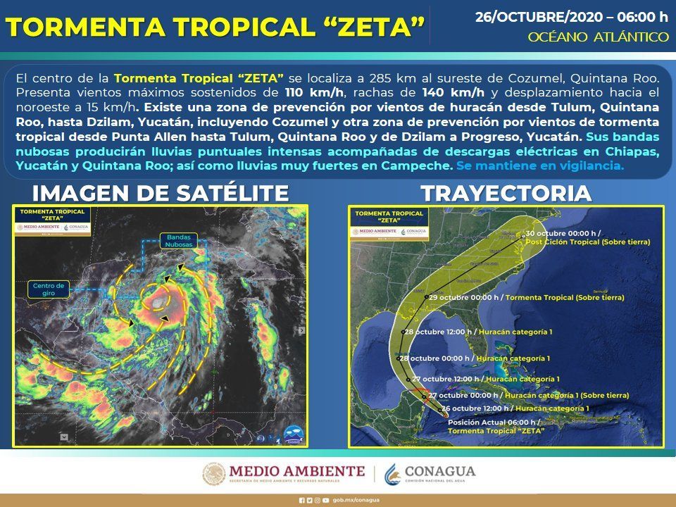 “Zeta” se localiza a 285 km al sureste de Cozumel. Noticias en tiempo real