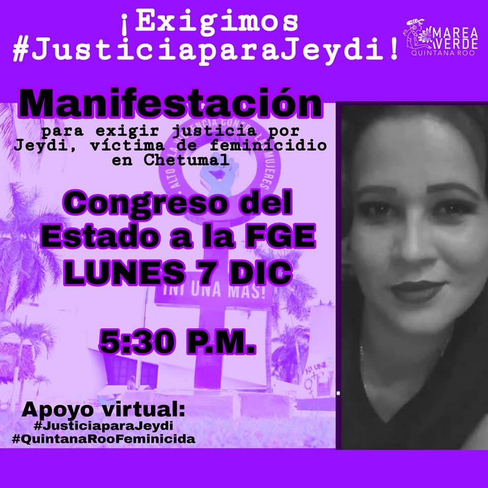 Anuncian manifestación por asesinato de Jeydi Sarauza Gil en Chetumal. Noticias en tiempo real