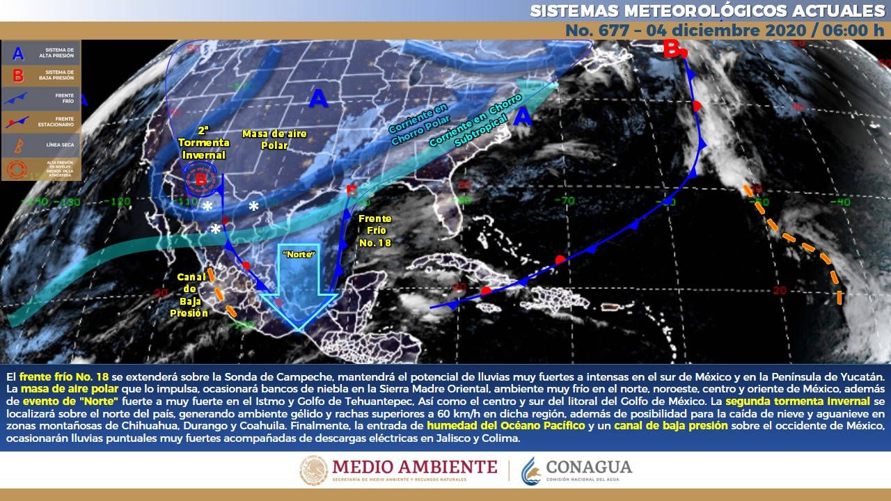 Frente frío 18 se extenderá sobre la Sonda de Campeche. Noticias en tiempo real