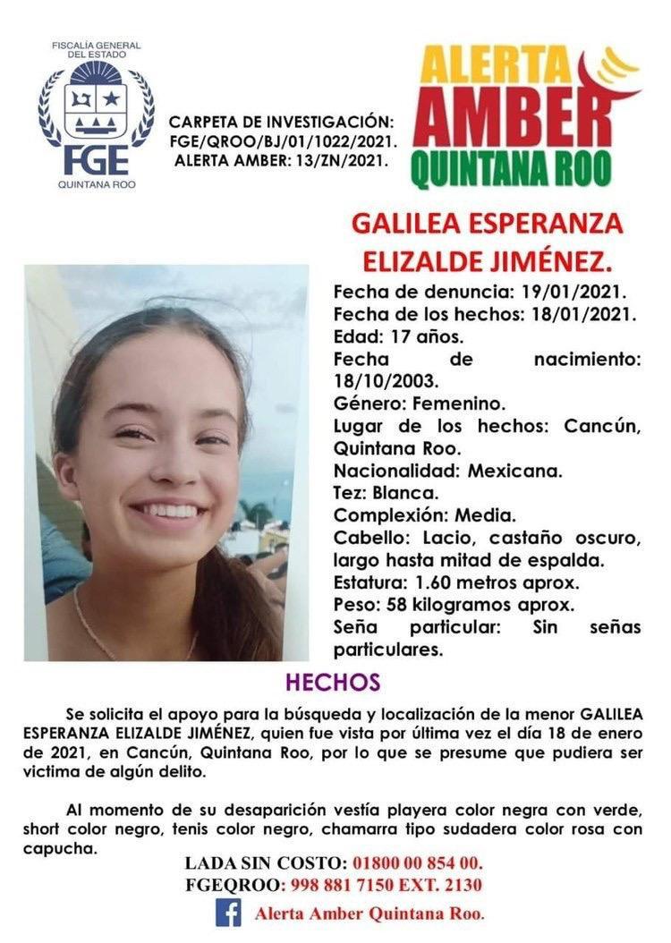 Solicitan ayuda para encontrar a Galilea de 17 años, desaparecida en Cancún. Noticias en tiempo real