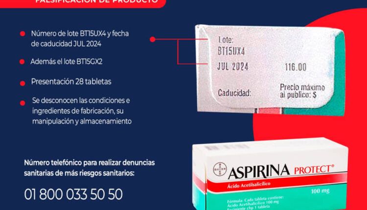 Alerta Cofepris sobre Aspirina Protect falsa