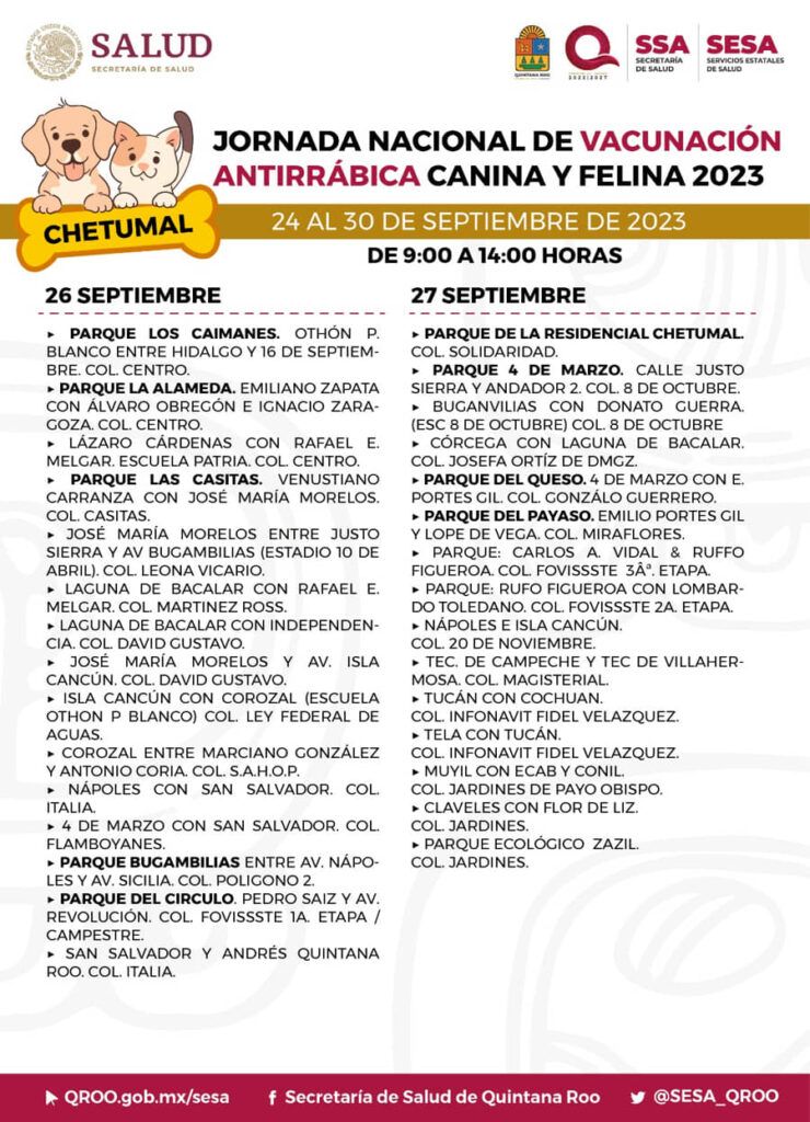 Anuncia SESA Jornada Nacional de Vacunación Antirrábica Canina y Felina 2023