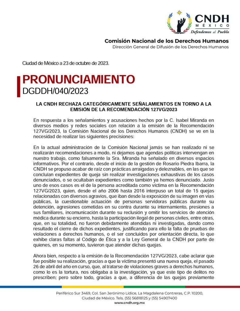 Rechaza CNDH haber emitido “recomendación a modo” en el caso Wallace