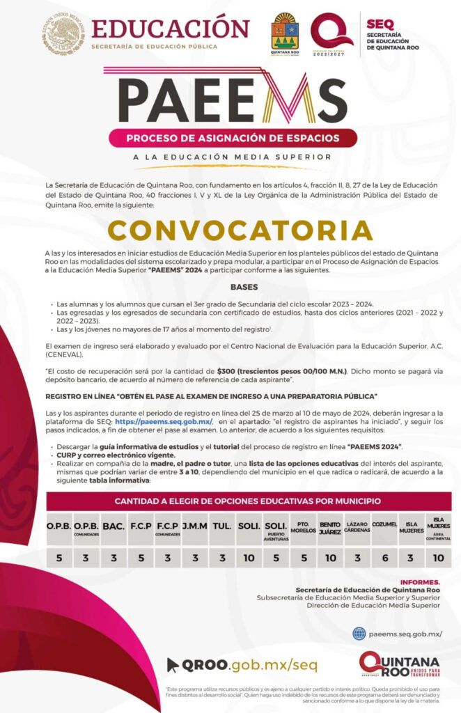 Bases y requisitos del Proceso de Asignación de Espacios a la Educación Media Superior 2024