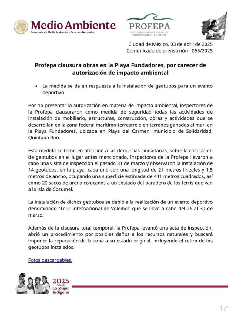 Profepa clausura obras en Playa Fundadores por falta de autorización ambiental