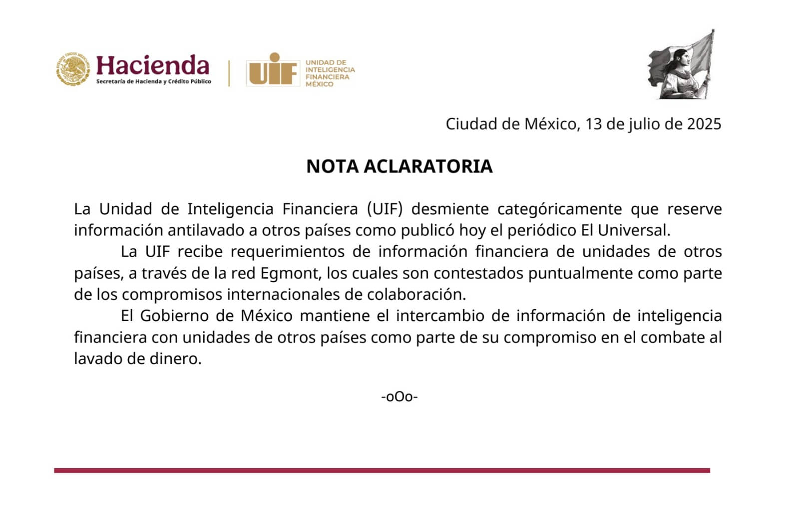 UIF aclara que México sí comparte información antilavado con otros países