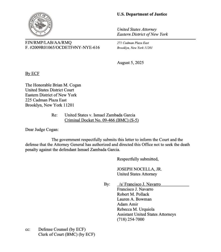 Fiscal General de EU autoriza excluir pena de muerte en juicios contra capos del narcotráfico