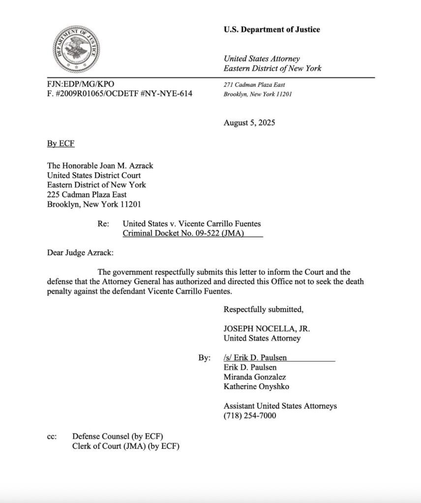 Fiscal General de EU autoriza excluir pena de muerte en juicios contra capos del narcotráfico