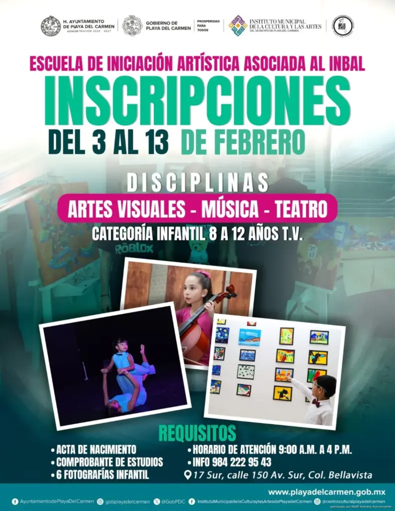 Gobierno de Estefanía Mercado anuncia inscripciones a cursos y talleres de expresiones artísticas en Playa del Carmen