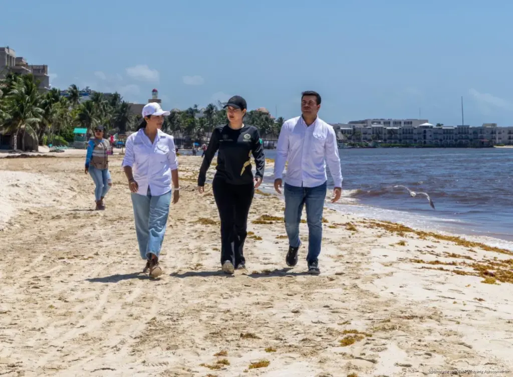Estefanía Mercado supervisa trabajos en playas afectadas por el arribo de sargazo