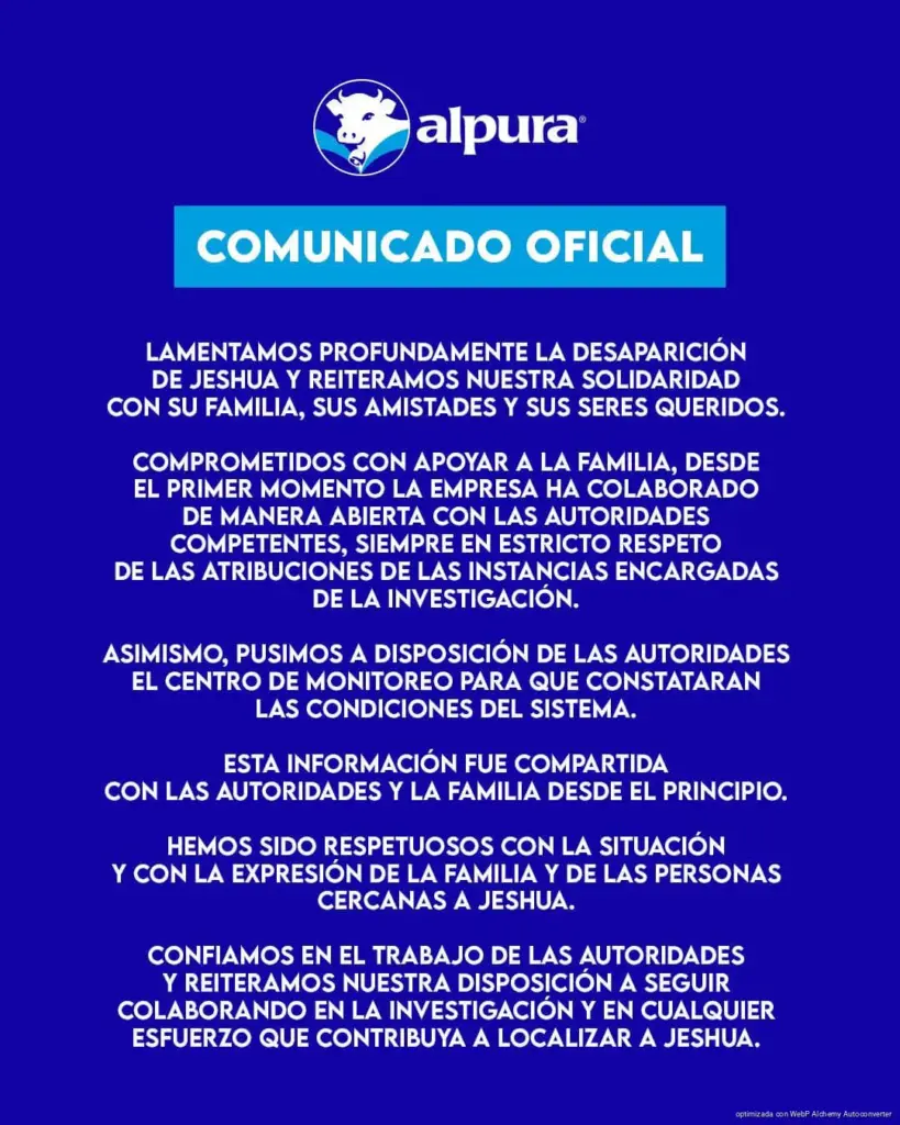 Alpura niega ocultar evidencia en caso de Jeshua Cisneros; presión en redes revive investigación