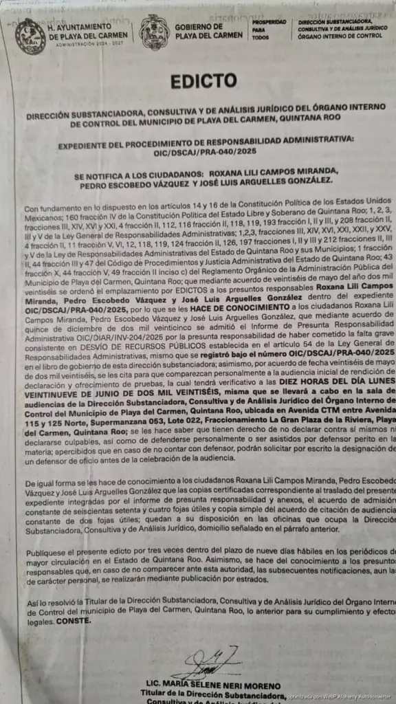 Citan a Lili Campos y Pedro Escobedo por presunto desvío de recursos públicos en Playa del Carmen