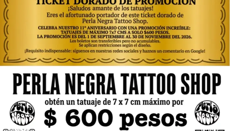 Perla Negra Tattoo Shop lanza promoción de aniversario en Playa del Carmen