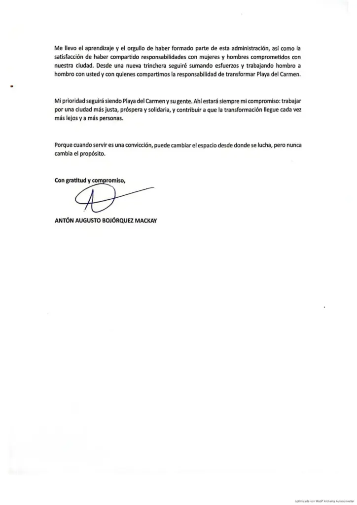 Anuncia separación a su cargo como servidor público Antón Bojorquez ante el Ayuntamiento de Playa del Carmen