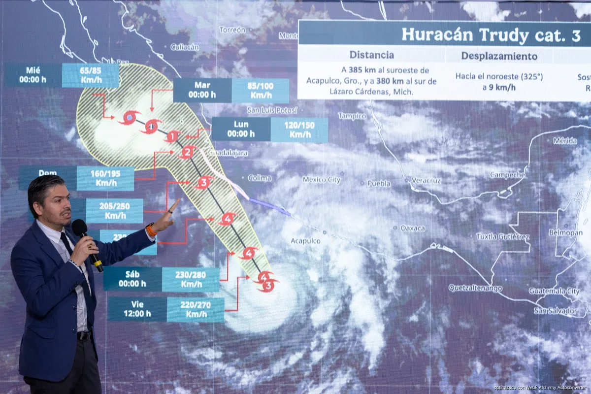 Huracán Trudy categoría 4 amenaza a México con lluvias intensas y Claudia Sheinbaum ordena evacuar hacia refugios temporales